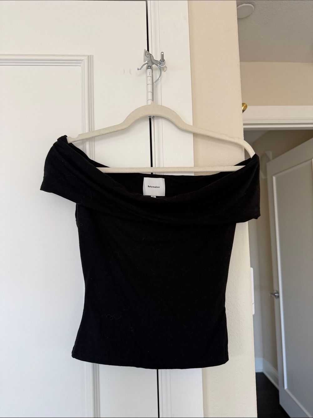 Reformation Black Off-the-Shoulder Crop Top